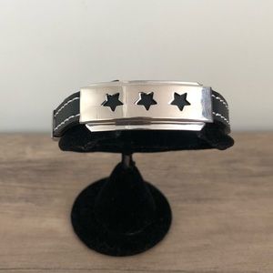 Triple Star Black Leather Bracelet